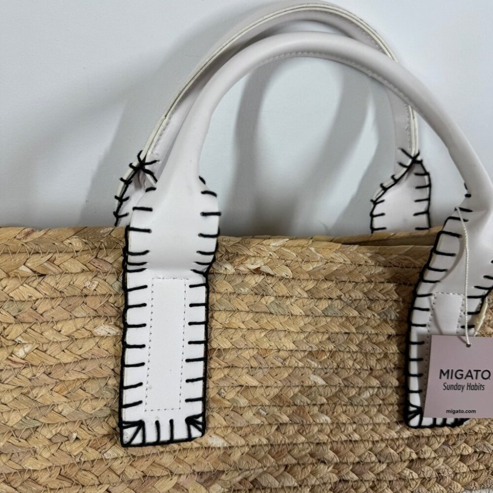 Raffia Tote Bag Natural Woven Beach Shopper Large Vacation Summer Chic Resort - Picture 4 of 15
